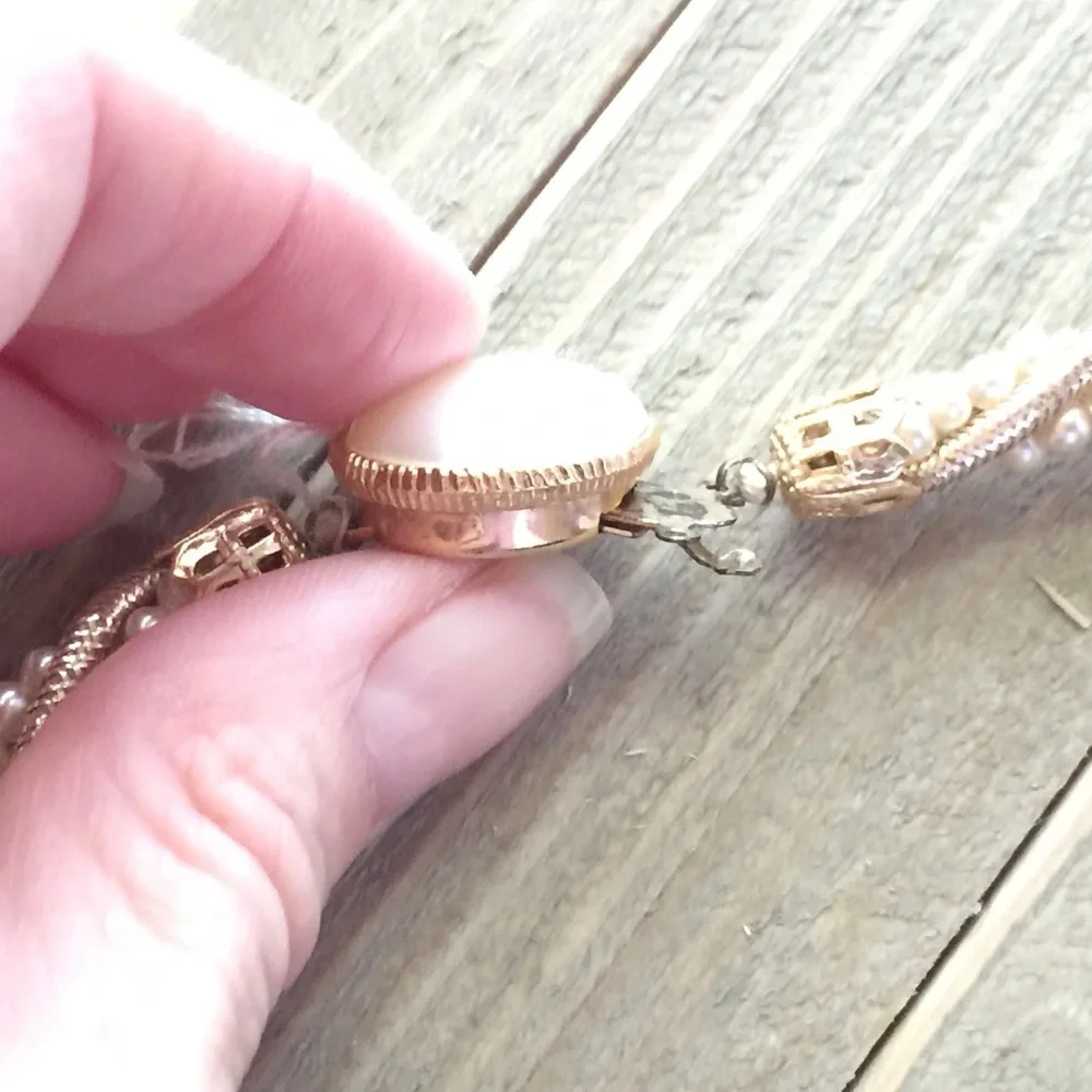 Gold Tone and Faux Seed Pearl Twist Necklace